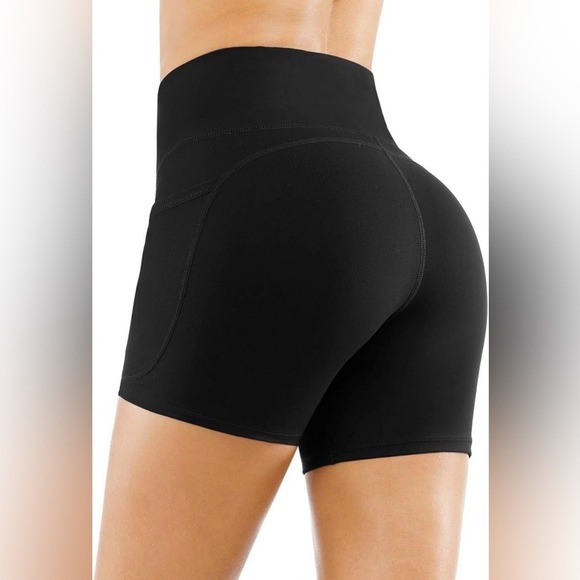 The Gym People Shorts Med Black High Waist Yoga Tummy Control Deep Pockets Gym - Picture 4 of 7